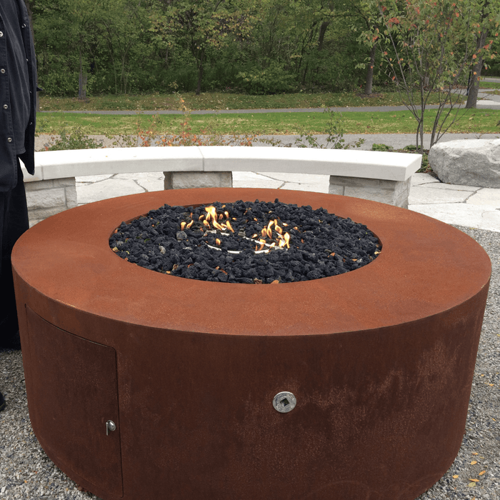 Top Fires Unity Round Corten Steel Gas Fire Pit - Match Lit