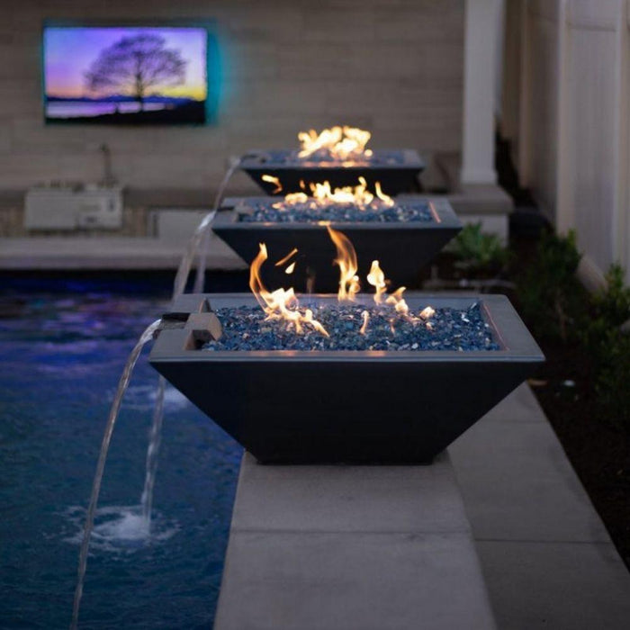 Top Fires Maya 24-Inch Square Concrete Gas Fire and Water Bowl - Match Lit (OPT-24SFW)