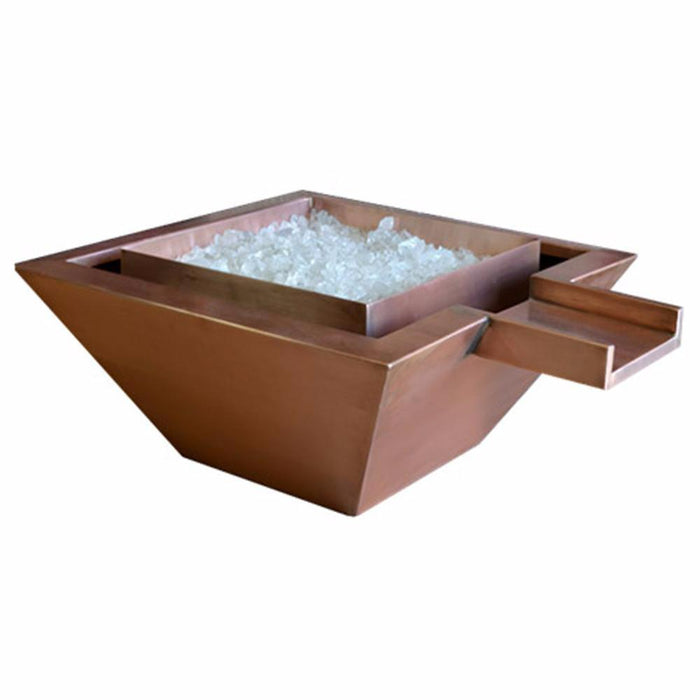 Top Fires Maya 24-Inch Square Copper Gas Fire and Water Bowl - Match Lit (OPT-SQ24FANDW)