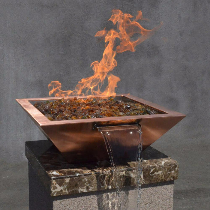 Top Fires Maya 36-Inch Square Hammered Copper Gas Fire and Water Bowl - Match Lit (OPT-36SCFW)