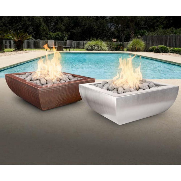 Top Fires Avalon Square Hammered Copper Gas Fire Bowl - Electronic