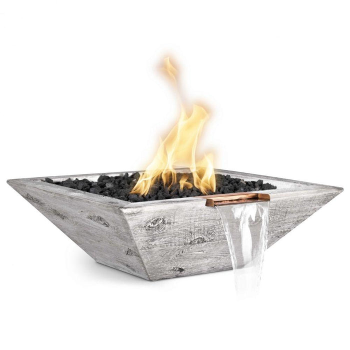 Top Fires Maya Square Wood Grain GFRC Gas Fire and Water Bowl - Match Lit