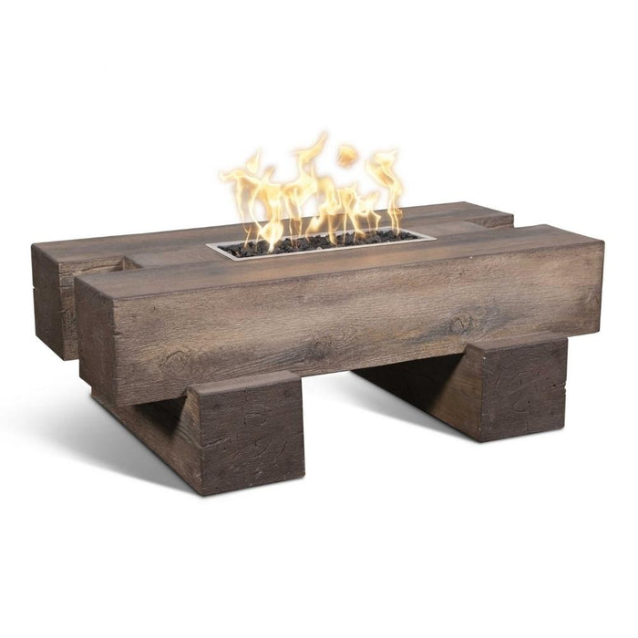 Top Fires Palo Rectangular Wood Grain GFRC Gas Fire Pit Table - Electronic