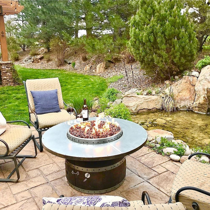 Wine Barrel Dude Coffee Table 46-Inch Wooden Gas Fire Pit Table