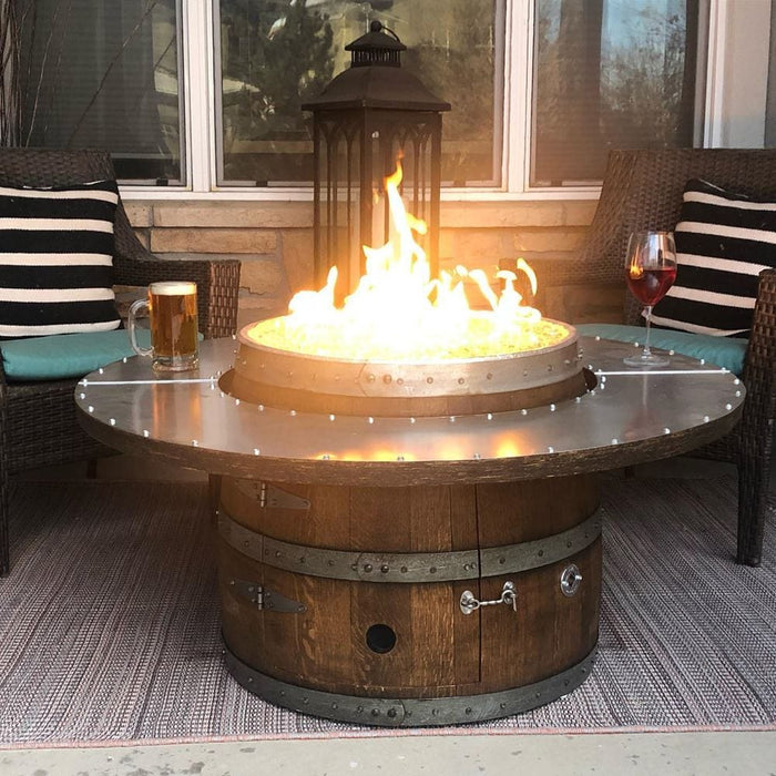 Wine Barrel Dude Coffee Table 46-Inch Wooden Gas Fire Pit Table