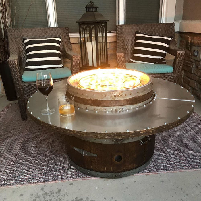 Wine Barrel Dude Coffee Table 46-Inch Wooden Gas Fire Pit Table