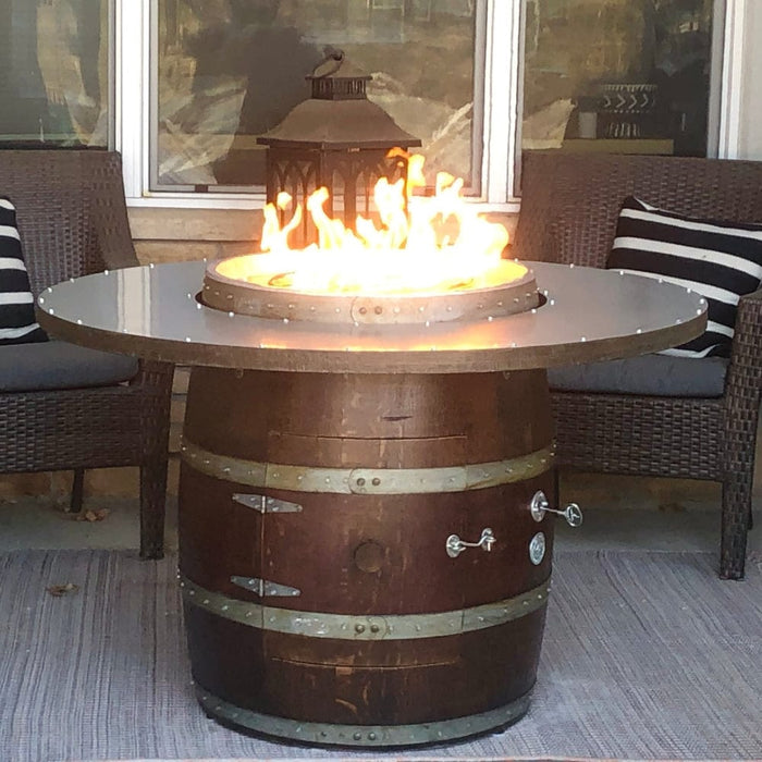 Wine Barrel Dude Custom Height Barrel 46-Inch Wooden Gas Fire Pit Table